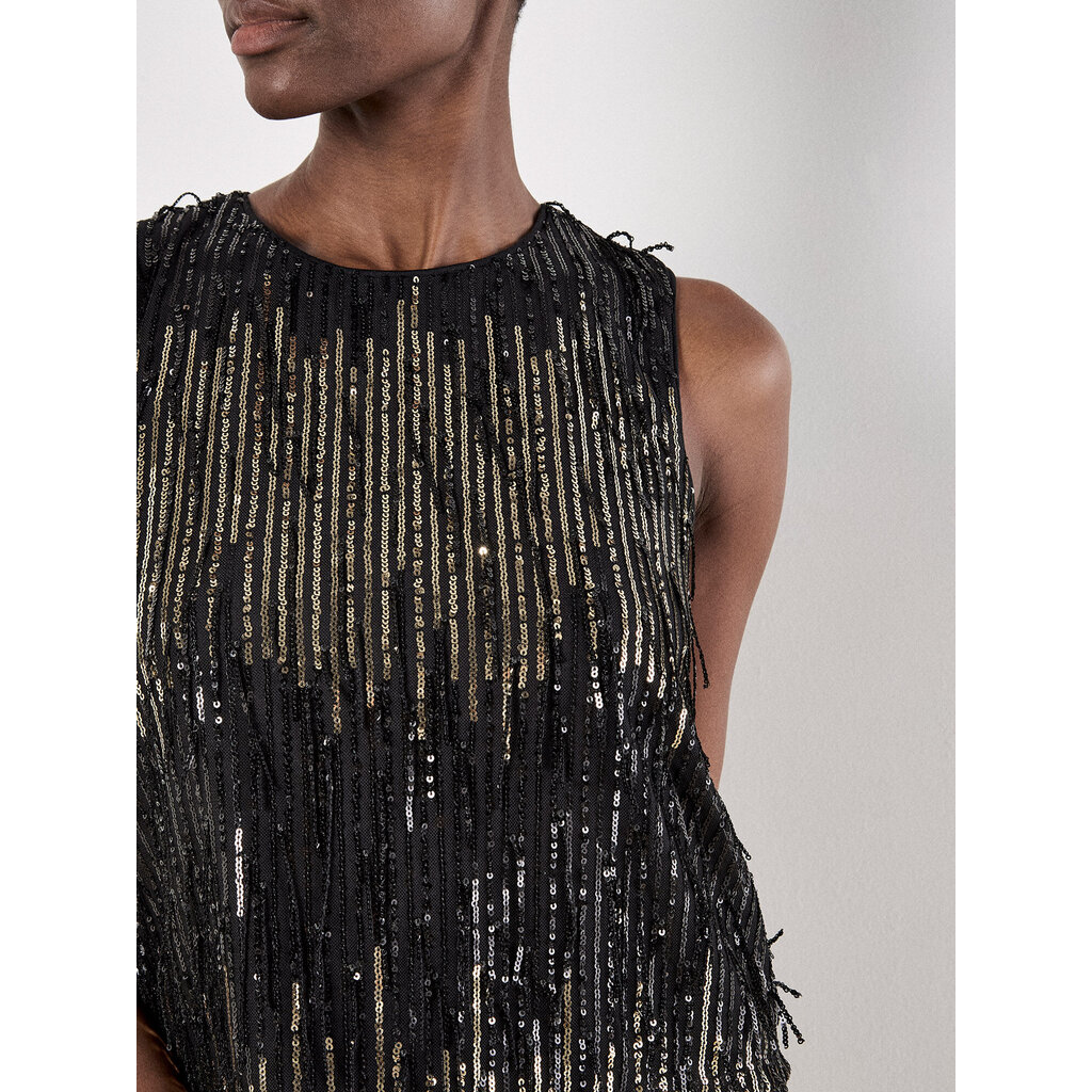 APRICOT APRICOT 25H TOP S MANCHES FRANGES SEQUINS NOIR