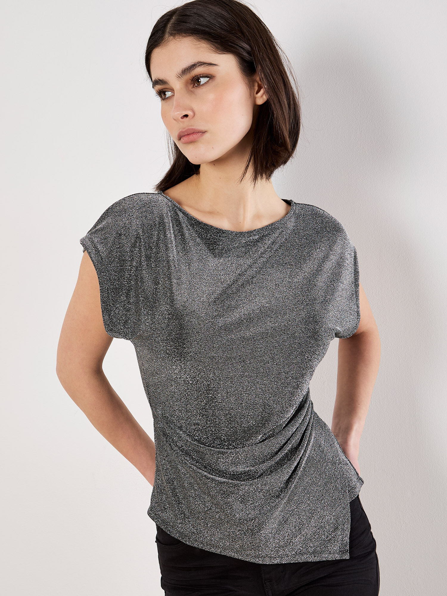 APRICOT 25H TOP M COURTES FRONCE PAILLETTES ARGENT
