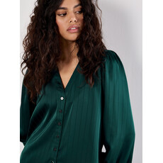 APRICOT APRICOT 25H SATIN STRIPE OPEN COLAR BLOUSE GREEN