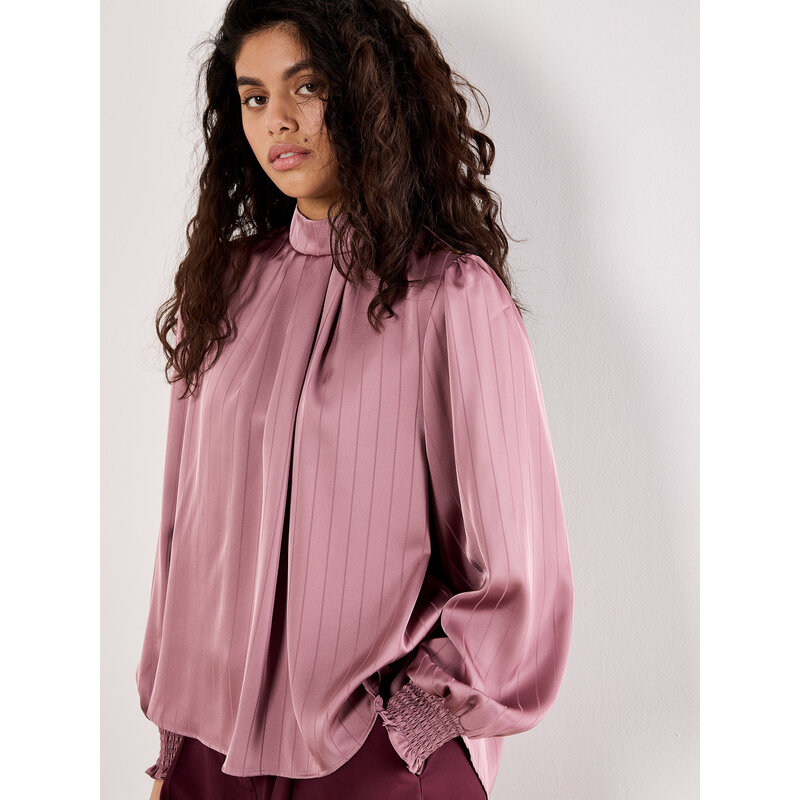 APRICOT APRICOT 25H SATIN STRIPE OPEN COLAR BLOUSE PURPLE