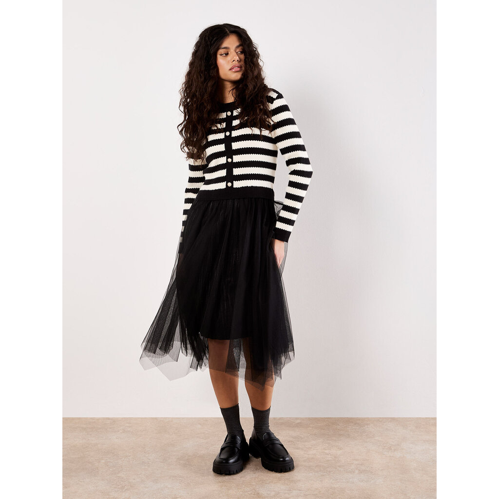 APRICOT APRICOT 25H ROBE 2 IN 1 STRIPE CARDI TULL SKIRT DRESS