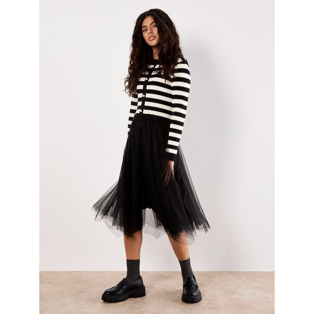 APRICOT APRICOT 25H ROBE 2 IN 1 STRIPE CARDI TULL SKIRT DRESS