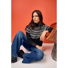 JENSEN 25H PULL TRICOT MOCK NECK MOTIFS GEO NOIR