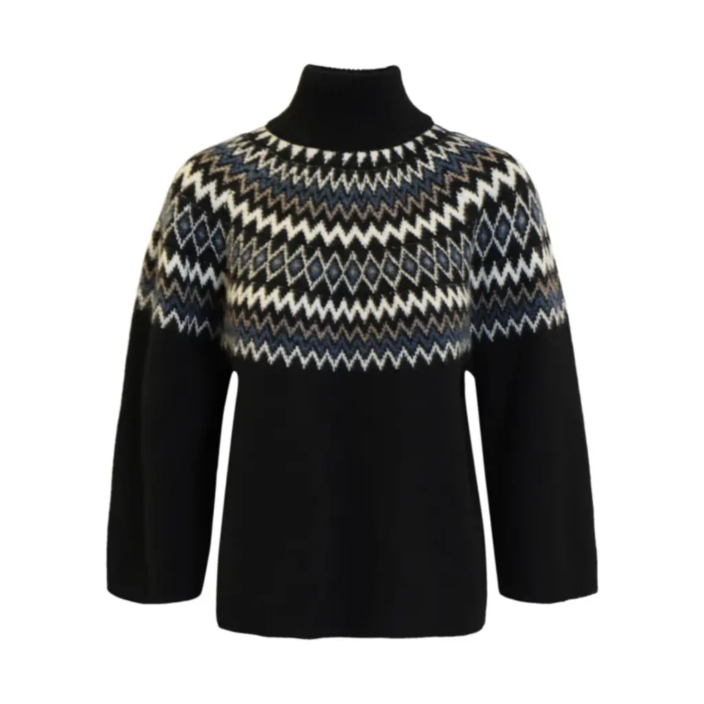 JENSEN 25H PULL TRICOT MOCK NECK MOTIFS GEO NOIR