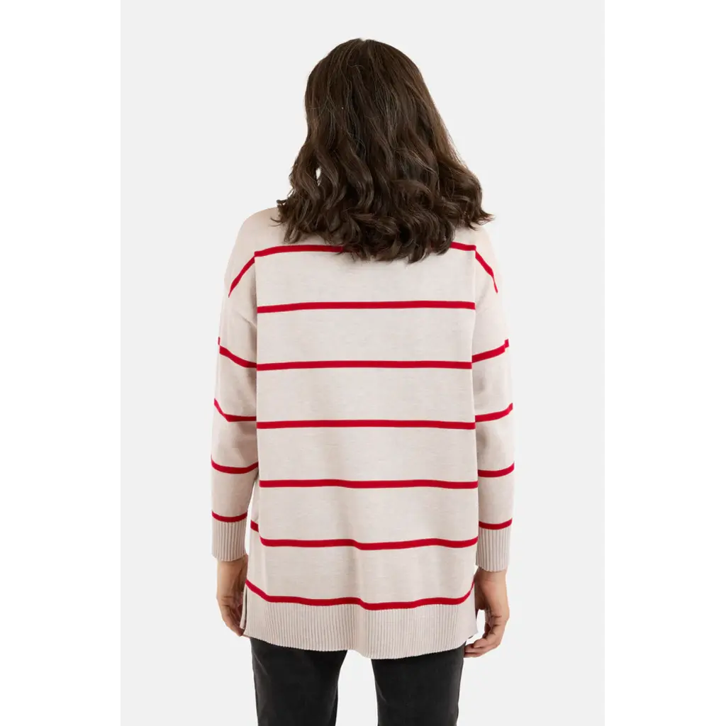 JENSEN 25H PULL COL MONTANT LIGNE BEIGE/ROUGE