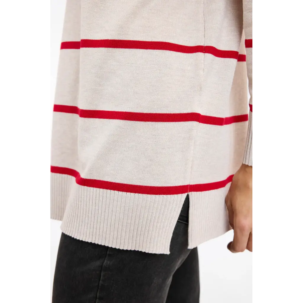 JENSEN 25H PULL COL MONTANT LIGNE BEIGE/ROUGE