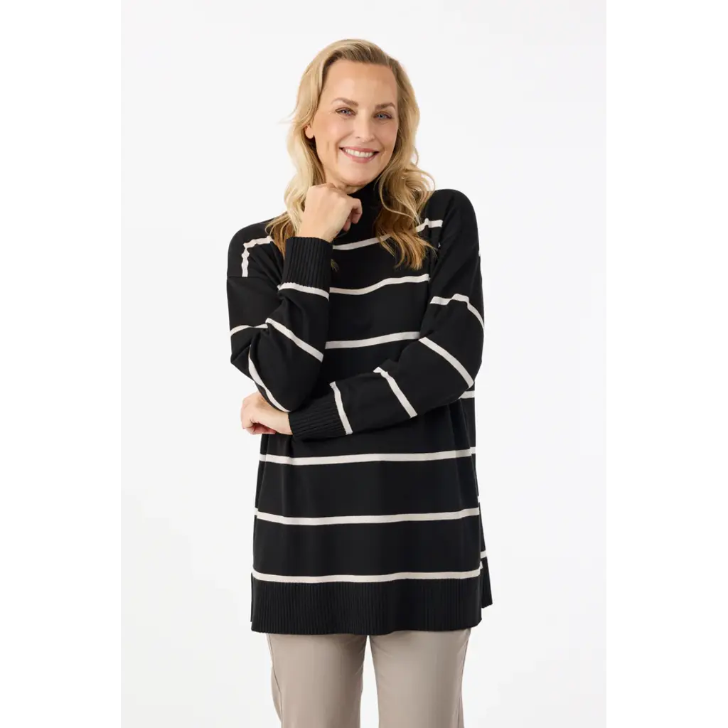 JENSEN 25H PULL COL MONTANT LIGNE NOIR/BEIGE