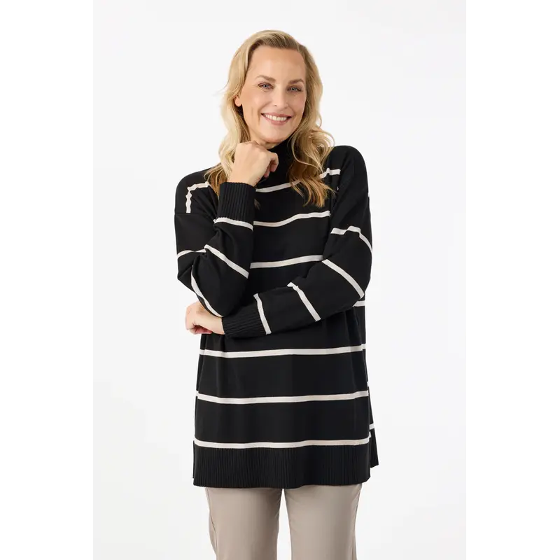 JENSEN 25H PULL COL MONTANT LIGNE NOIR/BEIGE