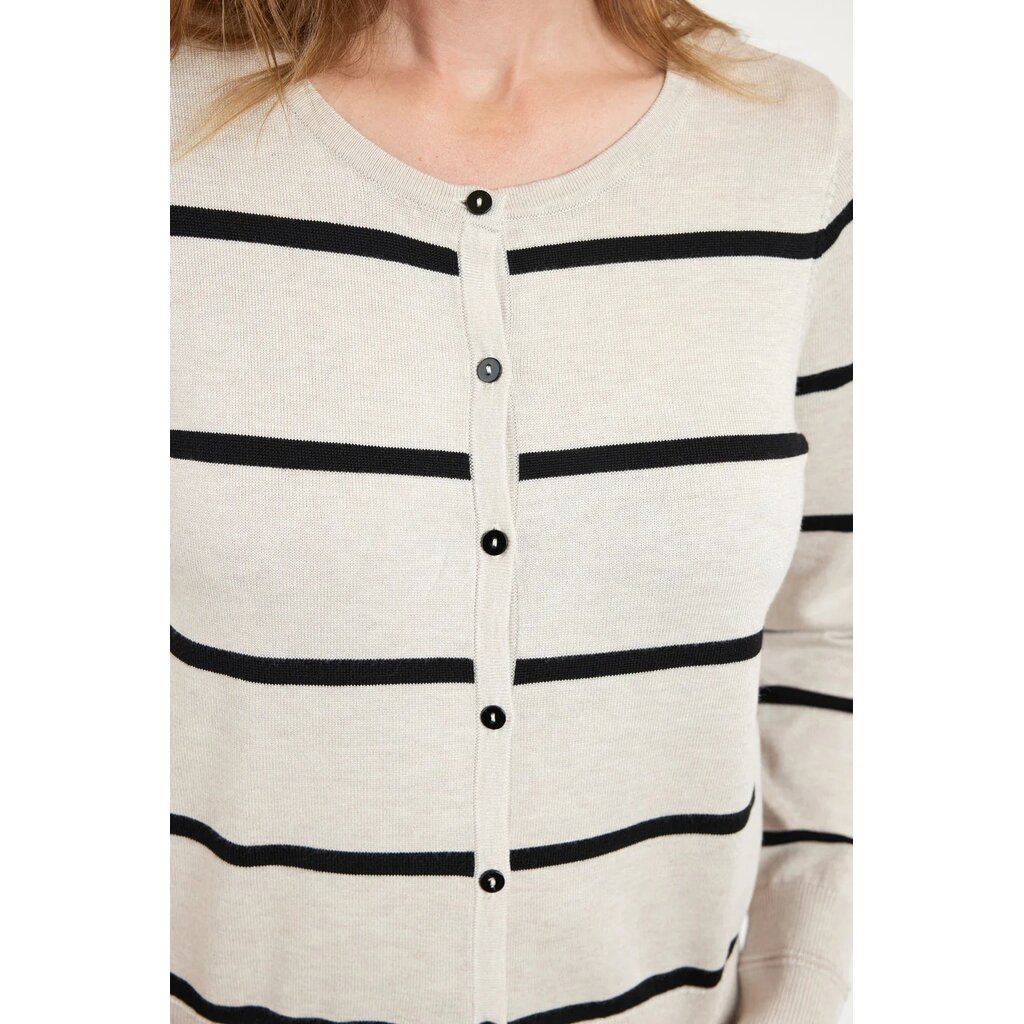 JENSEN 25H CARDIGAN LIGNE ECRU/NOIR