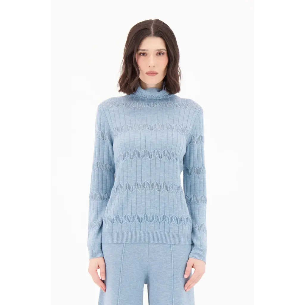 SPANNER SPANNER 25H PULL TRICOT CHEVRON TURTLENECK BLEU