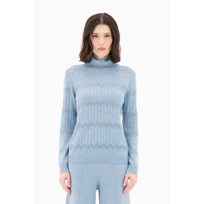 SPANNER SPANNER 25H PULL TRICOT CHEVRON TURTLENECK BLEU