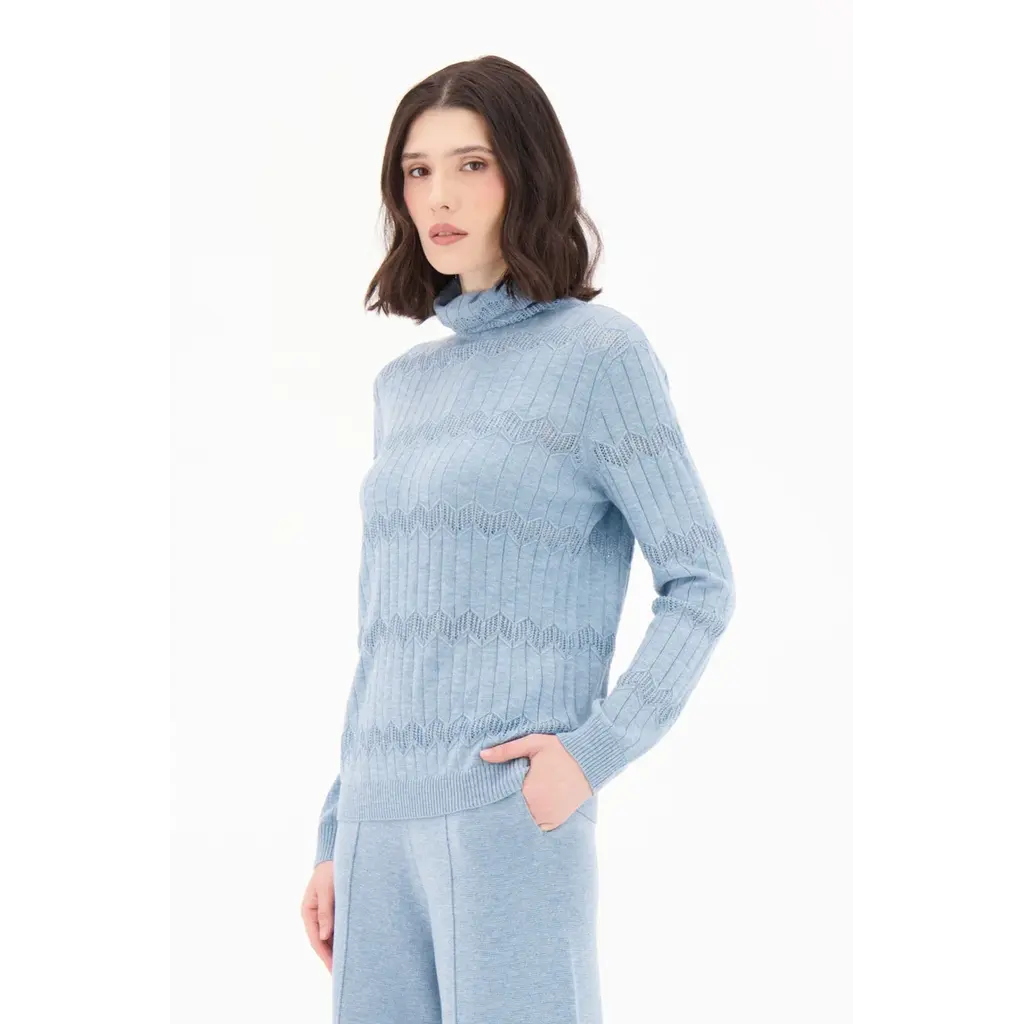 SPANNER SPANNER 25H PULL TRICOT CHEVRON TURTLENECK BLEU