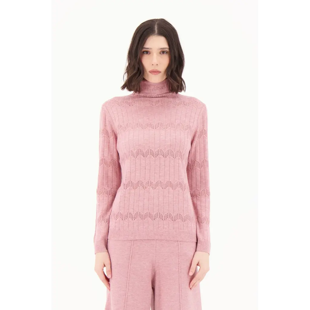 SPANNER SPANNER 25H PULL TRICOT CHEVRON TURTLENECK ROSE