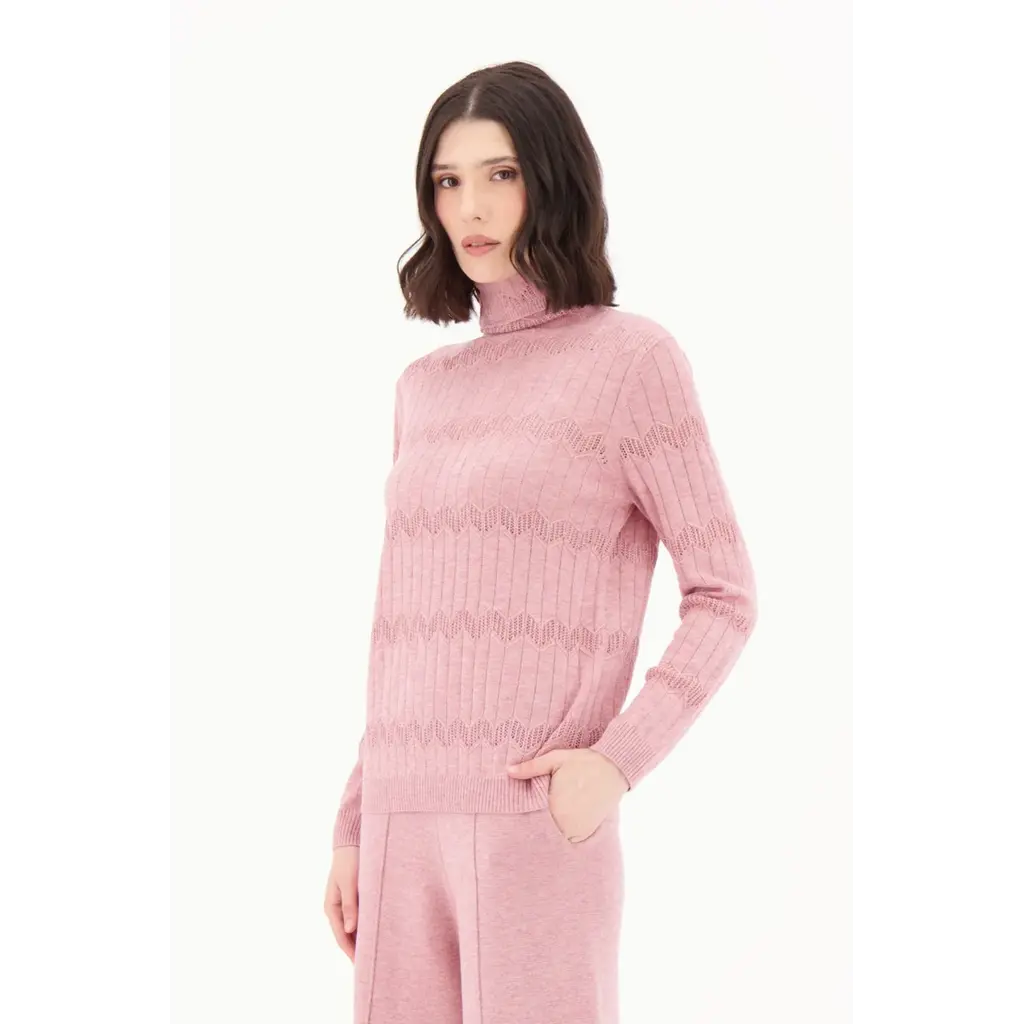 SPANNER SPANNER 25H PULL TRICOT CHEVRON TURTLENECK ROSE
