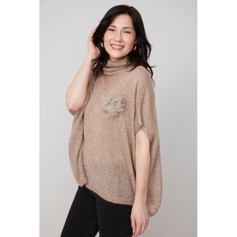 RENUAR RENUAR 25H PULL TRICOT CARRE COL ROULE BRILLANT LATTE