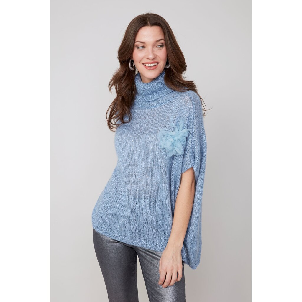 RENUAR RENUAR 25H PULL TRICOT CARRE COL ROULE BRILLANT BLEU
