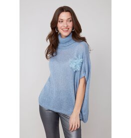 RENUAR RENUAR 25H PULL TRICOT CARRE COL ROULE BRILLANT BLEU