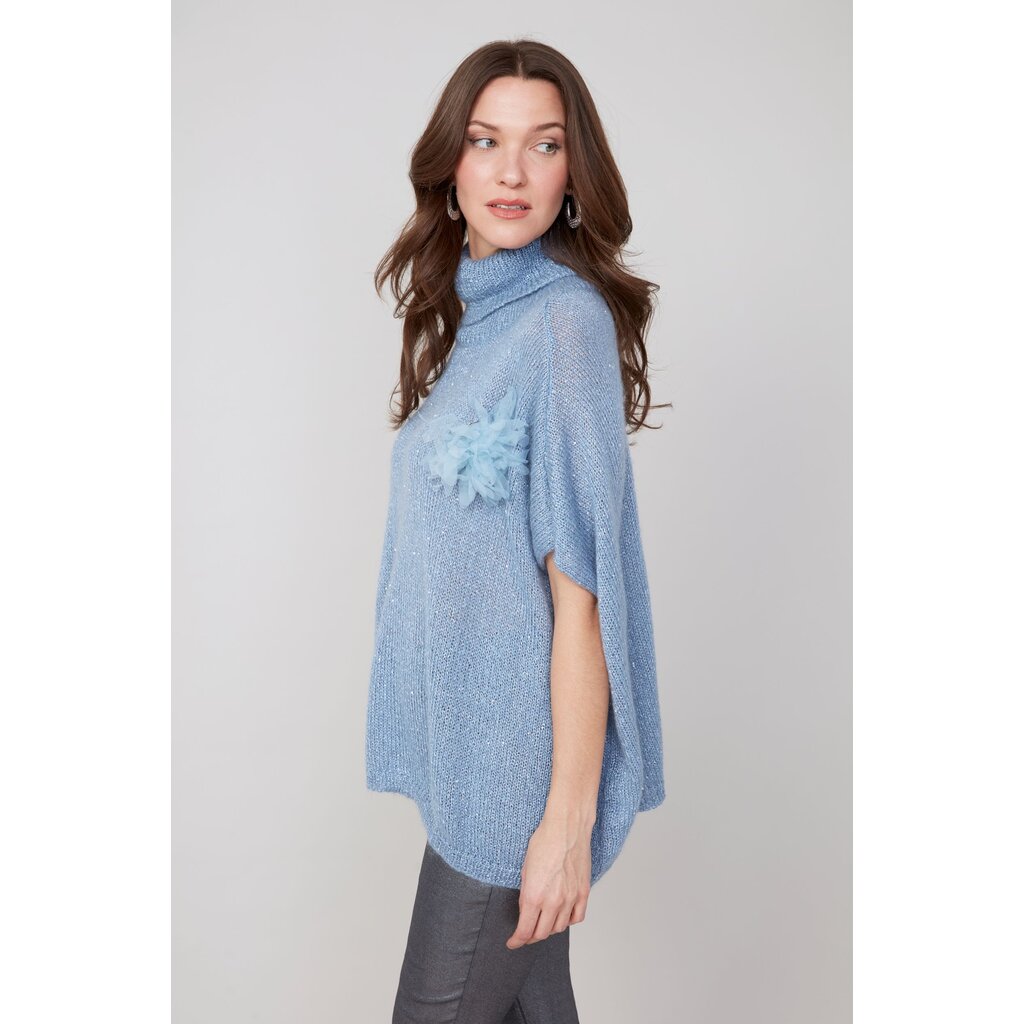 RENUAR RENUAR 25H PULL TRICOT CARRE COL ROULE BRILLANT BLEU