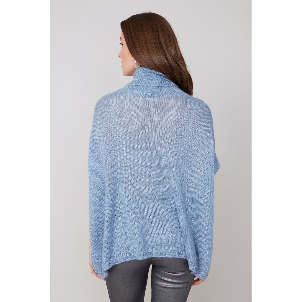 RENUAR RENUAR 25H PULL TRICOT CARRE COL ROULE BRILLANT BLEU