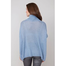 RENUAR RENUAR 25H PULL TRICOT CARRE COL ROULE BRILLANT BLEU