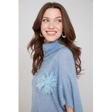RENUAR RENUAR 25H PULL TRICOT CARRE COL ROULE BRILLANT BLEU