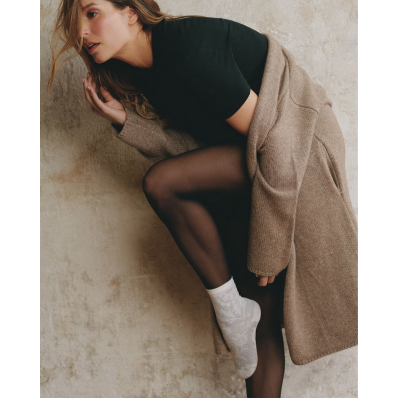 BLEU FORÊT BLEU FORET CHAUSSETTE SOIE DENTELLE BAROQUE NEIGE