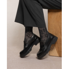 BLEU FORÊT BLEU FORET CHAUSSETTE SOIE DENTELLE BAROQUE NOIR