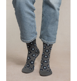 BLEU FORÊT BLEU FORET CHAUSSETTE LAINE FINE FLEURS GRIS FLANELLE