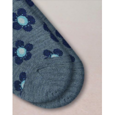 BLEU FORÊT BLEU FORET CHAUSSETTE LAINE FINE FLEURS GRIS FLANELLE