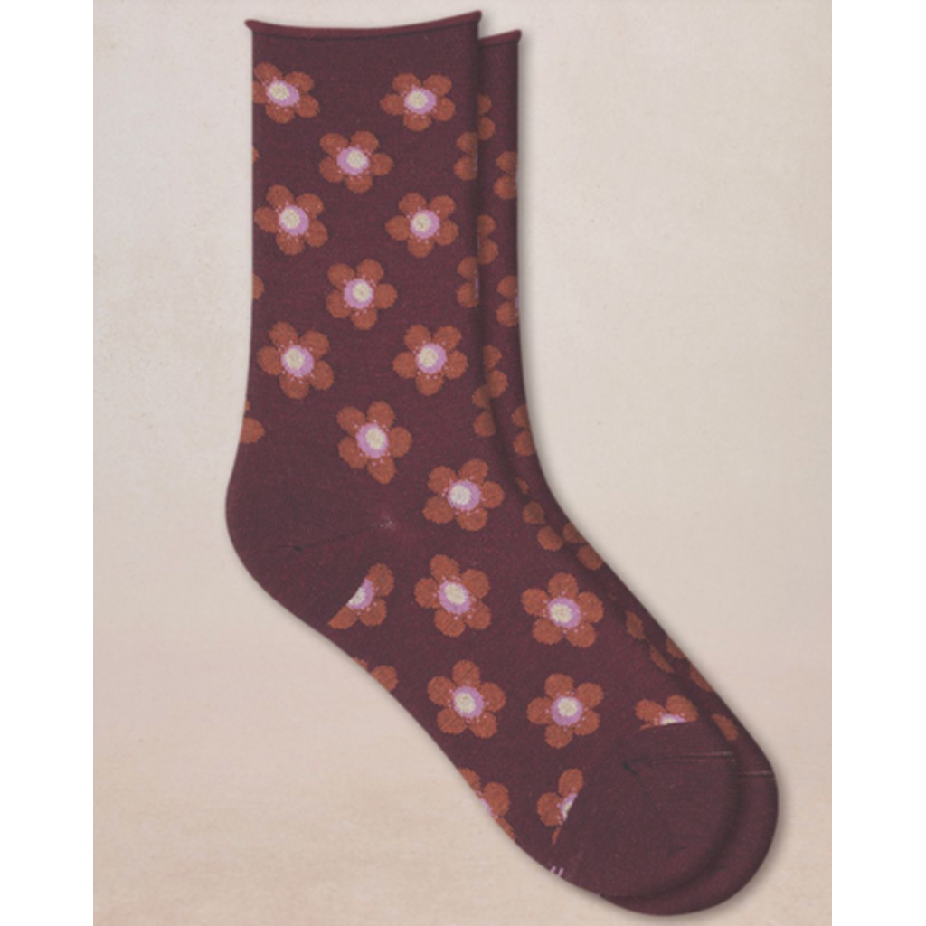 BLEU FORÊT BLEU FORET CHAUSSETTE LAINE FINE FLEURS CHIANTI