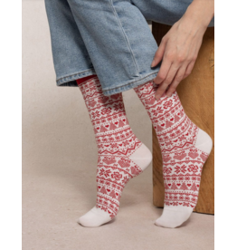 BLEU FORÊT BLEU FORET CHAUSSETTE MOTIF NORVEGIEN ECRU