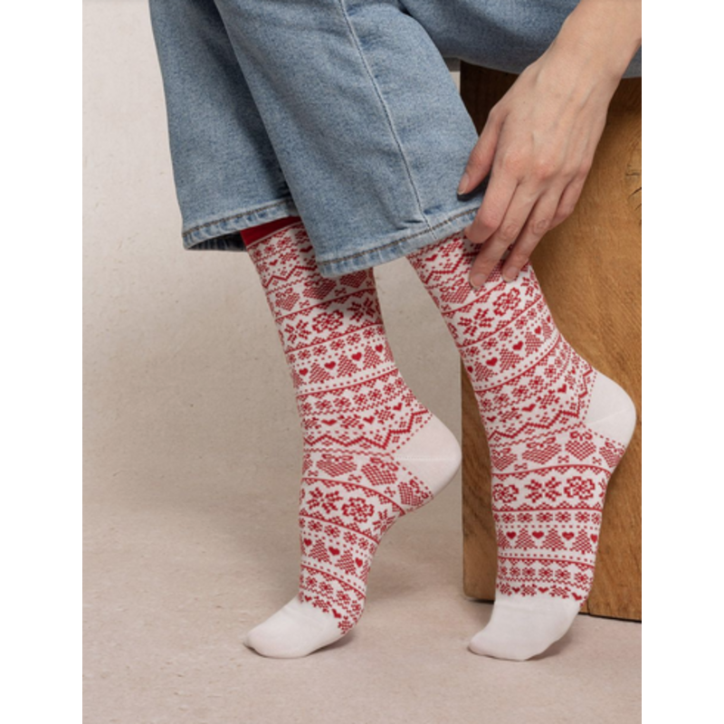 BLEU FORÊT BLEU FORET CHAUSSETTE MOTIF NORVEGIEN ECRU