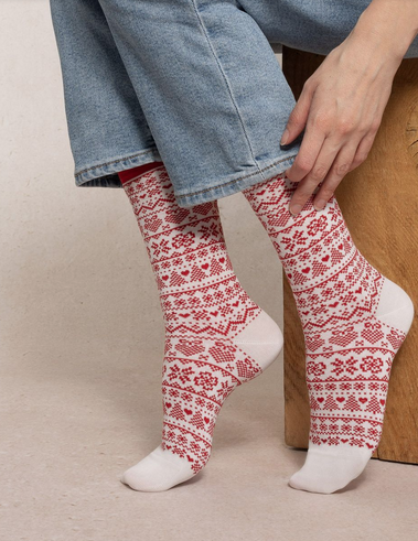 BLEU FORÊT BLEU FORET CHAUSSETTE MOTIF NORVEGIEN ECRU