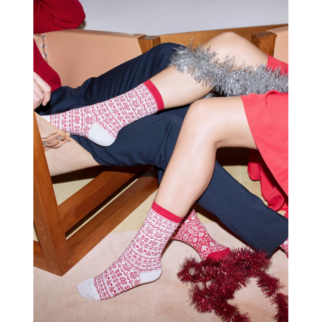 BLEU FORÊT BLEU FORET CHAUSSETTE MOTIF NORVEGIEN ECRU