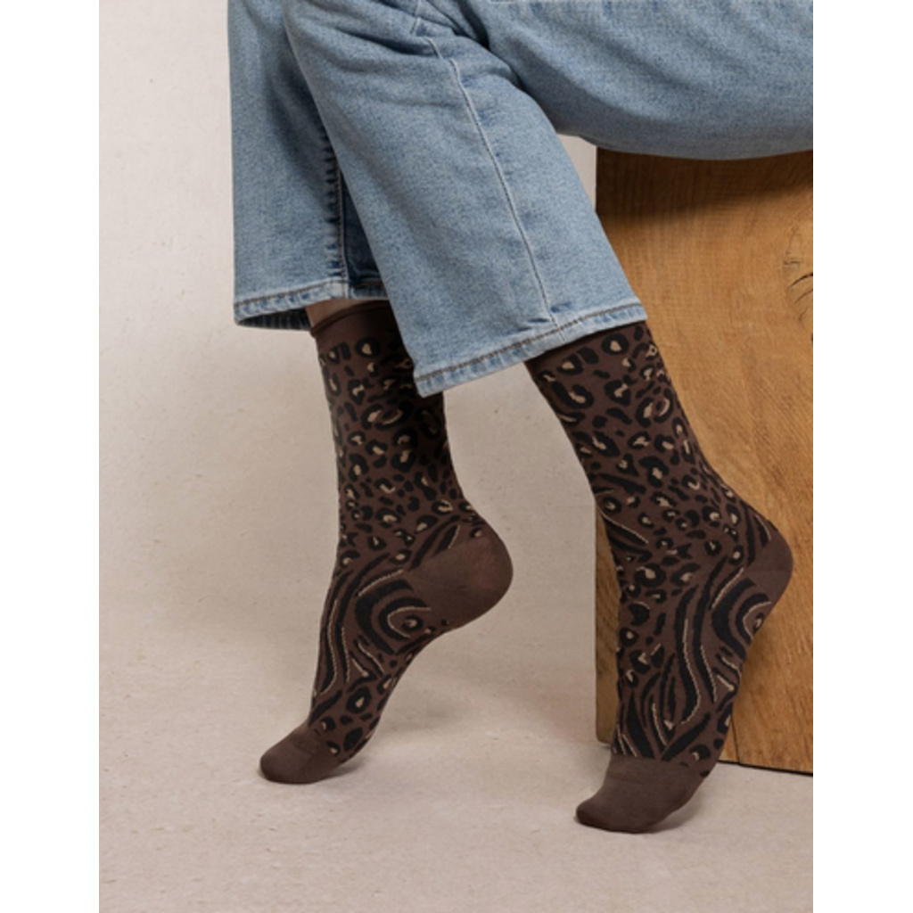 BLEU FORÊT BLEU FORET CHAUSSETTE LAINE FINE PEAU DE BETE CHOCOLAT