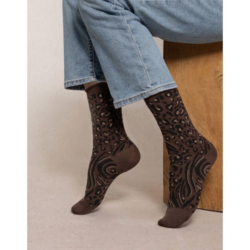 BLEU FORÊT BLEU FORET CHAUSSETTE LAINE FINE PEAU DE BETE CHOCOLAT