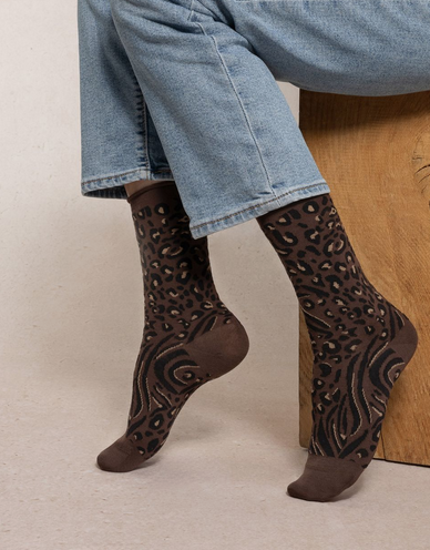 BLEU FORÊT BLEU FORET CHAUSSETTE LAINE FINE PEAU DE BETE CHOCOLAT