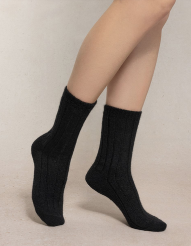 BLEU FORÊT BLEU FORET CHAUSSETTE LAINE ALPAGA A COTES 6570 NOIR