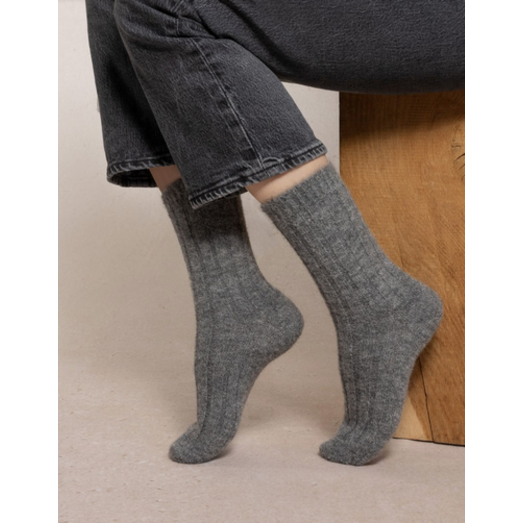 BLEU FORÊT BLEU FORET CHAUSSETTE LAINE ALPAGA A COTES 6570 GRIS FLANELLE