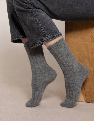 BLEU FORÊT BLEU FORET CHAUSSETTE LAINE ALPAGA A COTES 6570 GRIS FLANELLE