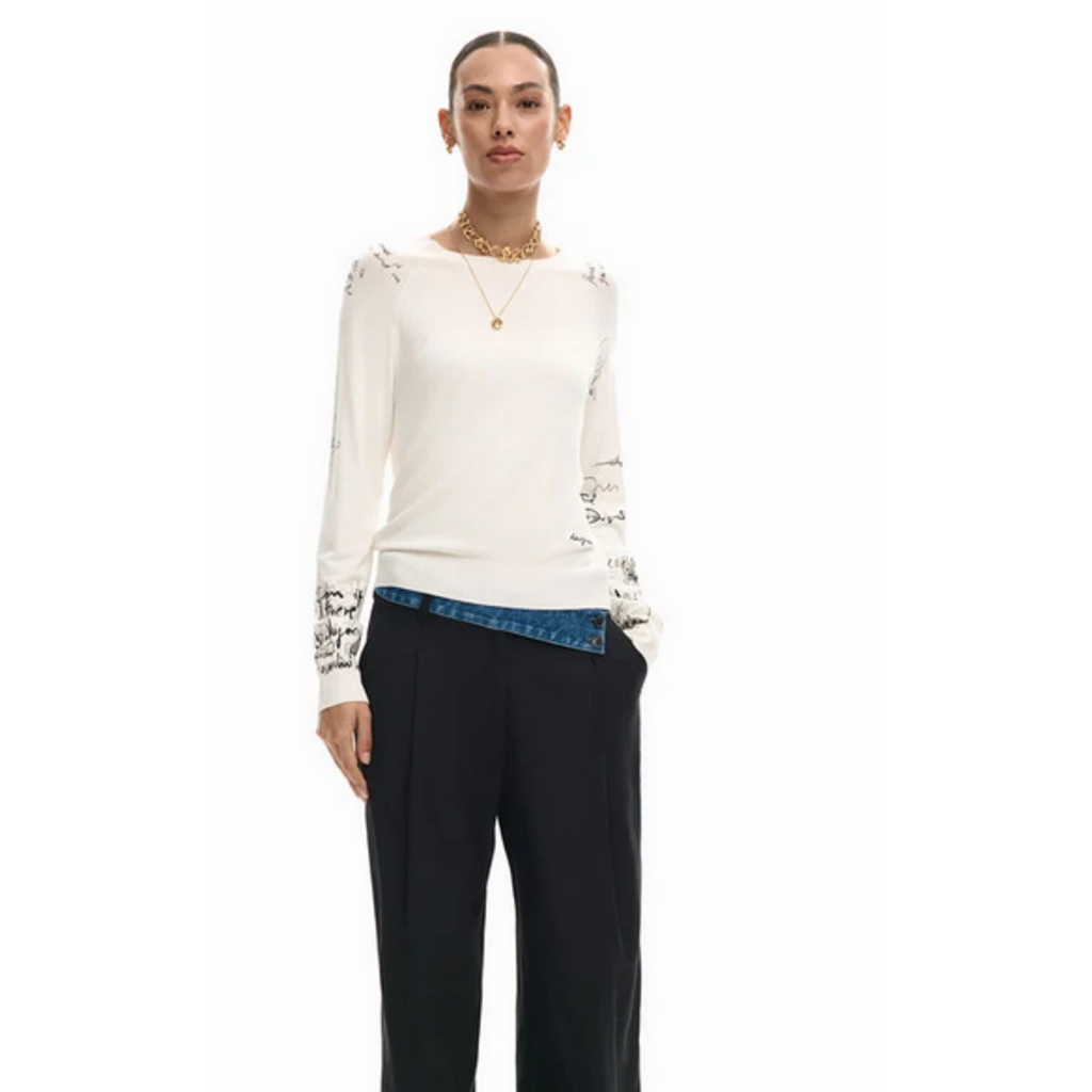 DESIGUAL DESIGUAL 26E TOP MARQUETTE CALLIGRAPHIE CREME