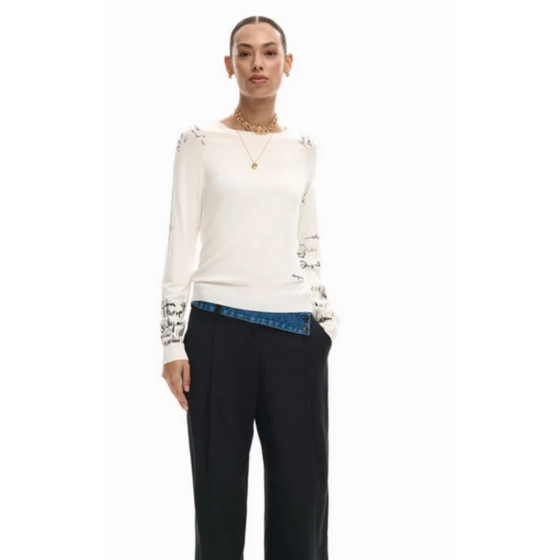 DESIGUAL DESIGUAL 26E TOP MARQUETTE CALLIGRAPHIE CREME