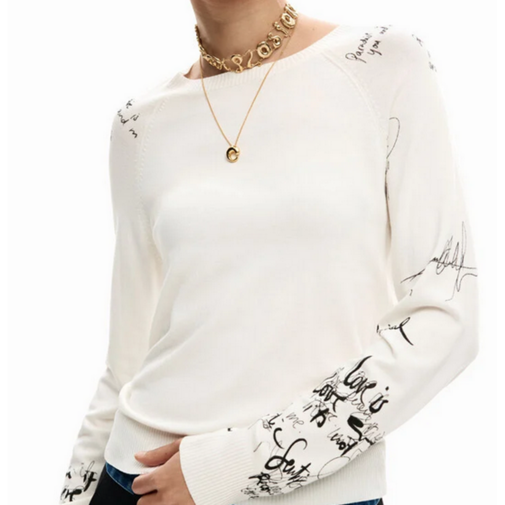 DESIGUAL DESIGUAL 26E TOP MARQUETTE CALLIGRAPHIE SUR MANCHES CREME