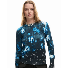 DESIGUAL DESIGUAL 26E TOP FARGO FLEURS BLEU/NOIR