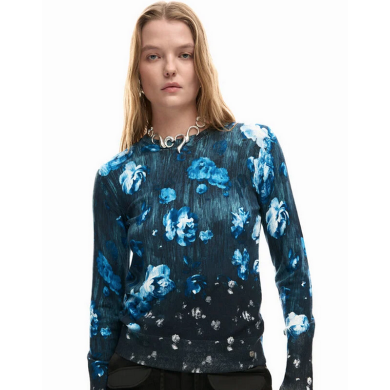 DESIGUAL DESIGUAL 26E TOP FARGO FLEURS BLEU/NOIR