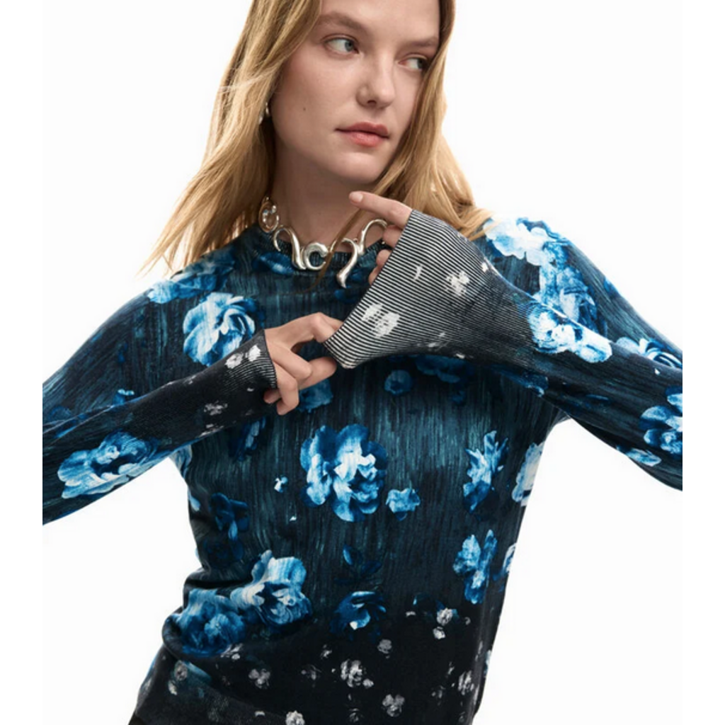 DESIGUAL DESIGUAL 26E TOP FARGO FLEURS BLEU/NOIR
