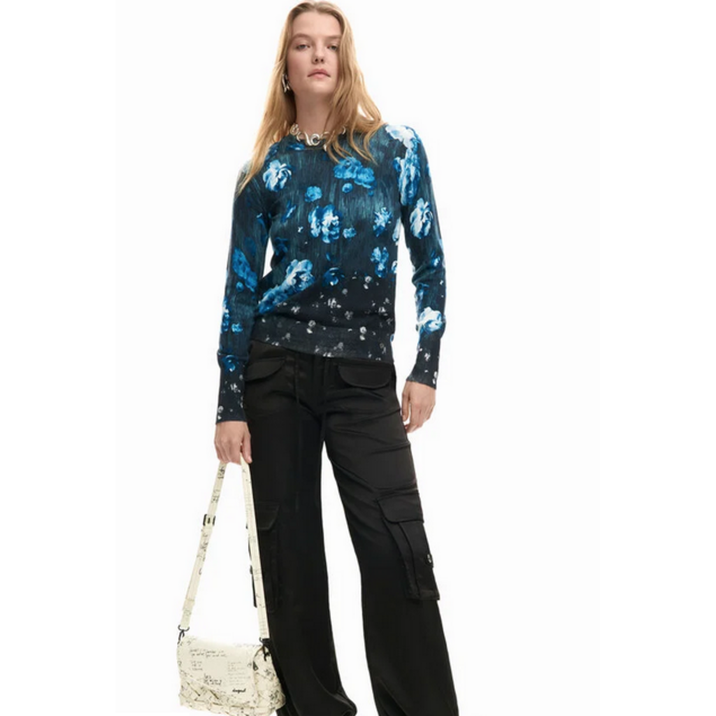 DESIGUAL DESIGUAL 26E TOP FARGO FLEURS BLEU/NOIR