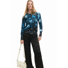 DESIGUAL DESIGUAL 26E TOP FARGO FLEURS BLEU/NOIR