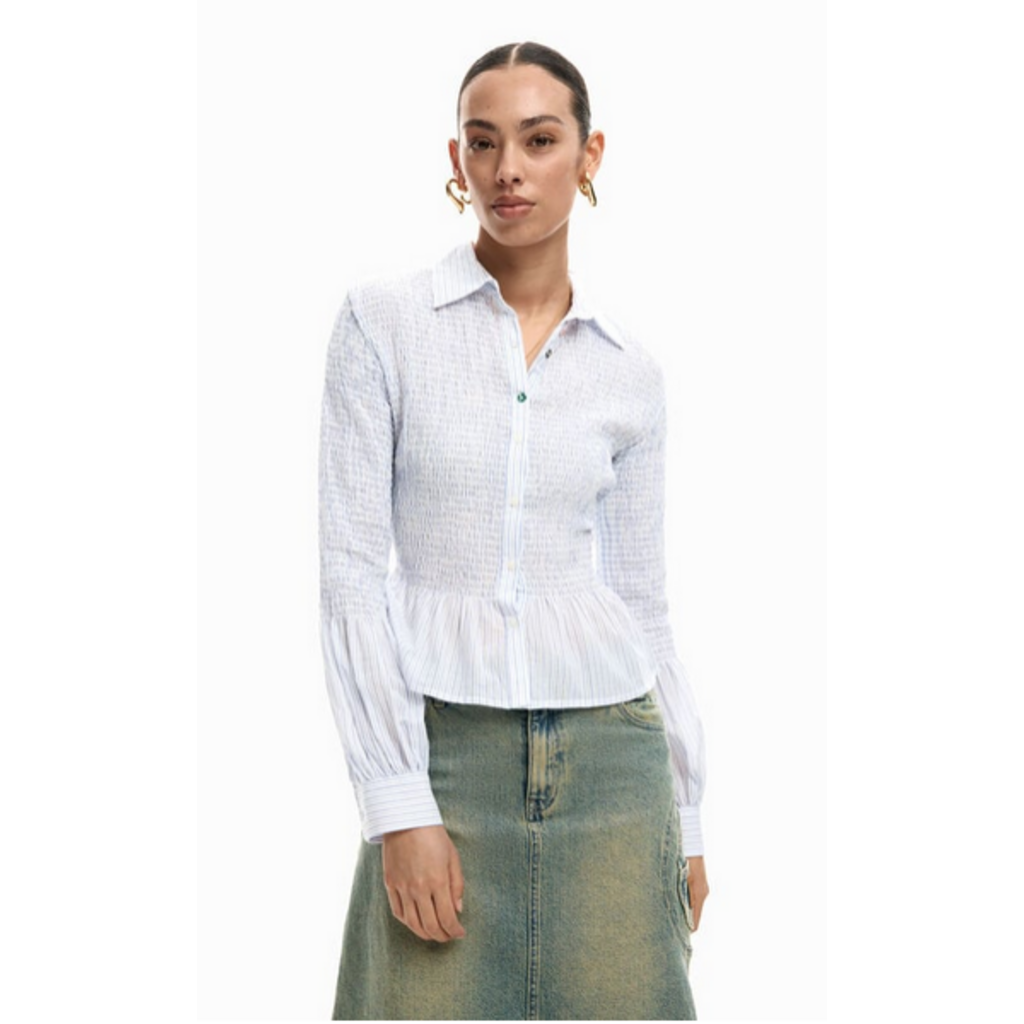 DESIGUAL DESIGUAL 26E CHEMISE MURI BAS A VOLANTS TEXTURE BLEU/BLANC