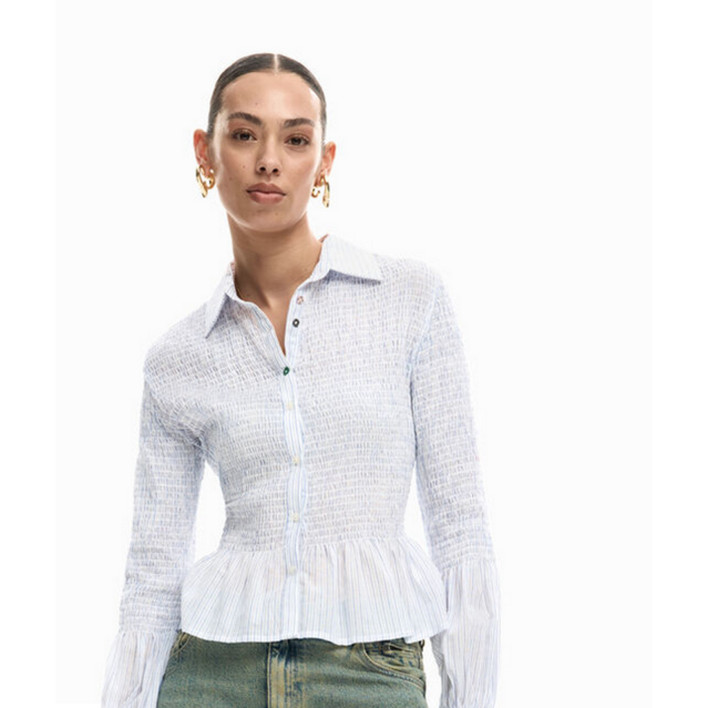 DESIGUAL DESIGUAL 26E CHEMISE MURI BAS A VOLANTS TEXTURE BLEU/BLANC